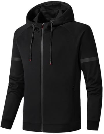 GIBZ Herren Hoodie mit Reißverschluss für Frühling und Herbst, Langärm, Sportliche Sweatshirts mit Kordelzug, Arbeits und Freizeitjacke, Schwarz, 3XL