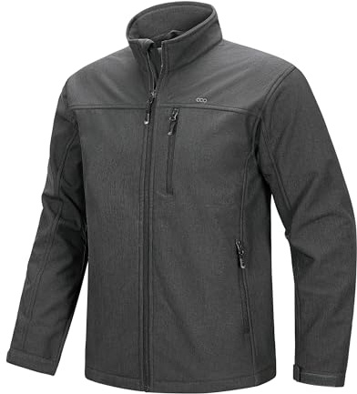 33,000ft Mens Waterproof Softshell Jackets Fleece Lining Outdoor Jackets | 5 Zippered Pocket, Windproof, Warm, Breathable, Functional, Stand Collar, for Work Hiking Walking Outdoor