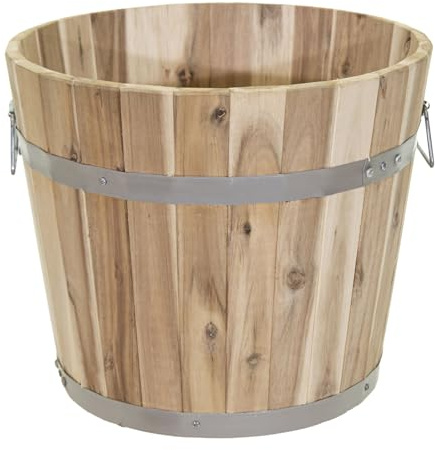colourliving Pflanztopf Holz mit Griffen robuste Blumentöpfe Pflanzkübel rund FSC Akazienholz Blumenkästen aus Holz (33/28 cm)