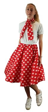 Gonna e sciarpa da donna a pois, con elastico in vita, gonna a cerchio intero, multicolore, Rosso con pois bianchi, XS