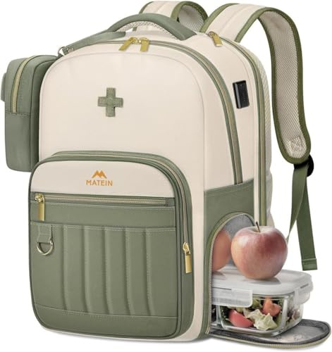 MATEIN Laptopryggsäck med lunchfack och avtagbar ficka, arbetsryggsäck med USB-laddningsport, vattentät, för arbete, skola och studenter