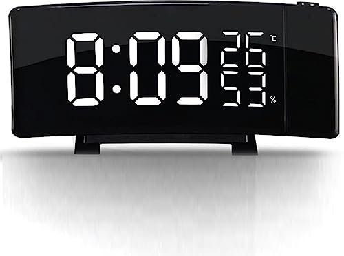 Wireless Weather Station Alarm Clock with LED Projection, Indoor Outdoor Temperature Hygrometer, Radio Controlled for Accurate Timekeeping