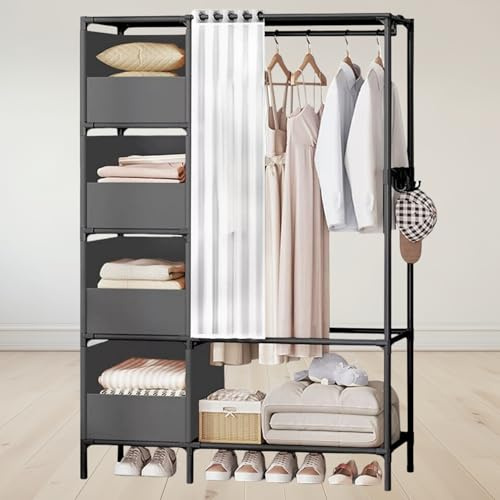 Home Collection Heavy Duty Clothes Rail, Black Metal Rack With Hanging Clothing Rail, Shoe Rack, Storage Shelves & 4 Coat Hooks, Wardrobe Clothes Rails For Bedroom Office Shop, 105 x 45 x 170 cm