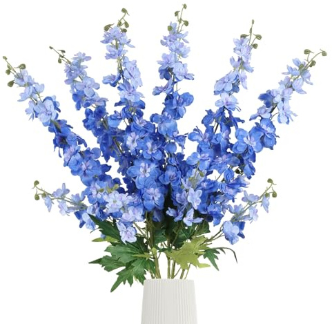 Rzoukler 6Pcs Blue Delphinium Artificial Flowers 37.4’’ Faux Silk Larkspur Flowers Long Stem Artificial Flowers for Tall Vase Table Home Wedding Party Garden Decor(Blue)