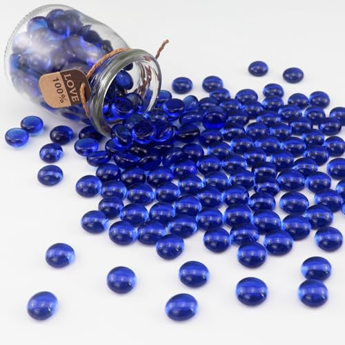 ginojex 0.96LB Glass Beads Vase Filler Aquarium Gravel Decor Flat Glass Marbles Gems Pebbles Fish Tank Rocks Home Decorative Art Craft - Cobalt Blue