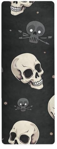 Hot Yoga-Matte mit Totenköpfen für Herren, bedruckt, rutschfest, mit Tasche, 180,3 x 66 cm, Schwarz