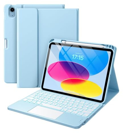 Funda con Teclado para iPad 9,7 Pulgadas 2018 (6.ª) 2017 (5.ª) Pro 9,7 Pulgadas Air 2/1, retroiluminada en 7 Colores, con trackpad múltiple, Funda con Teclado Desmontable y Soporte para lápiz