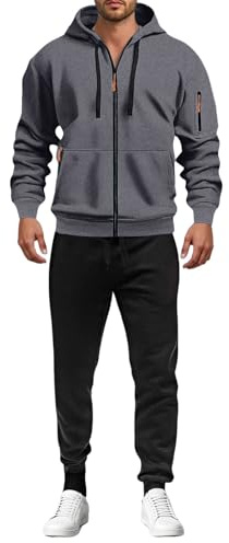Trainingsanzug Herren Trainingsanzug Jogginganzug Herren Y5K Baumwolle Einfarbig Tracksuit mit Kapuze Warme Gym Atmungsaktiv Sportanzug Zip Taschen​ Luftige Bequem Fit​ Freizeitanzug Tracksuit