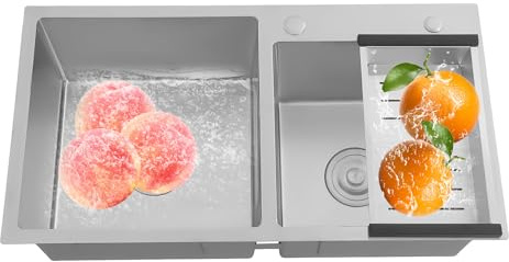 Fregadero de cocina 78 × 43 × 21 cm, doble lavabo de acero inoxidable, fregadero de cocina de acero inoxidable con escurridor, filtro de desagüe, fregadero de cocina para cocinas, restaurantes