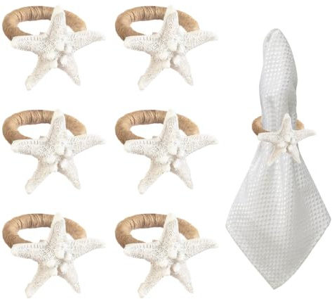 Serviettenringe, 6 Stück Seestern-/Seepferdchen-/Muschelform Servietten Ringe, Napkin Rings mit Meerestieren für Partys, Hochzeiten, Feste, Küsten, Abendessen