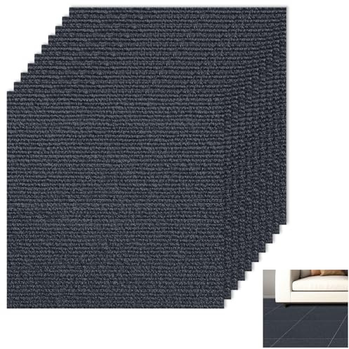 Lot de 10 Dalles Moquette Autocollantes 40 x 40cm, 1,6m² À Découper Moquette Pour Bureaux, Hôtel, Appartement, Maison, Gris Foncé