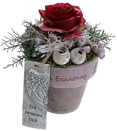 Grabschmuck Tontopf mit Wachsrose Erika, wetterfest CreaFlor Home