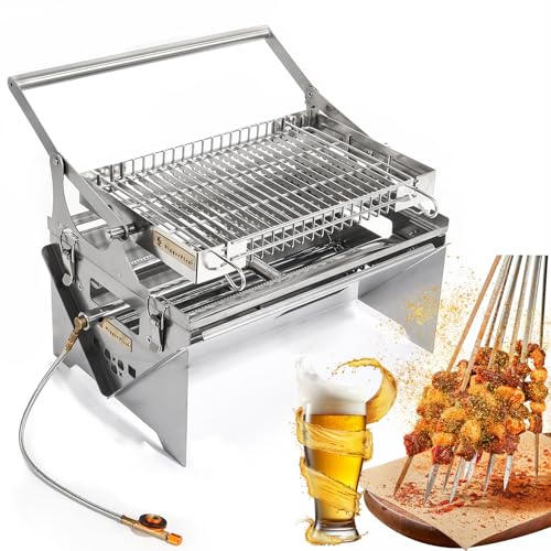 Tragbarer Holzkohle-/gasgrill Für Den Außenbereich, Drehbarer Camping-grill Mit Griffen, Faltbarer Edelstahl-räucherofen, Für Gartenpartys, Picknicks Und Zum Kochen Gas model