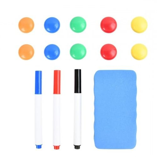 14 stycken whiteboard-markör-set, 3 x whiteboard-pennor, färgglada magnetiska märkpennor 1 x whiteboard-svamp, tavlesläckare + 10 x magneter för magnettavla för skola, kontor, whiteboards kylskåp
