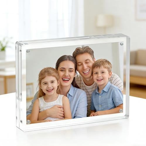 YBCCBY Magnetic Acrylic Photo Frame, 7*5 inch Double Sided Acrylic Picture Frames 20mm Thick Block Frameless Picture Frames Clear Square Frame Desktop Frameless Photograph Display for Picture Display