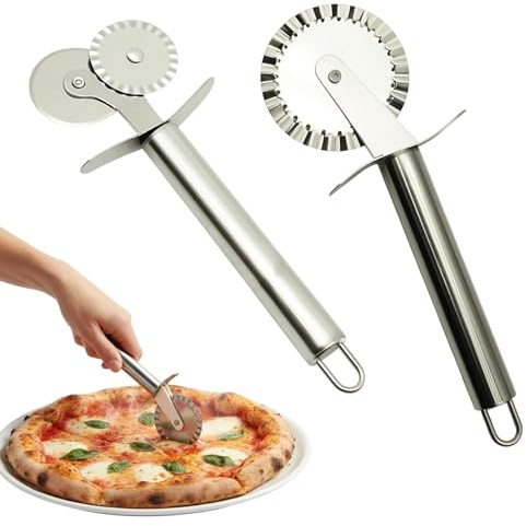 Teigschneider, Teigrädchen Set Mit 2 Stück, Teigrad Gewellt, Nudelschneider Und Ravioli Roller Für Heimküche, Edelstahl Teigroller Mit Wellenmuster, Ideal Für Pasta Und Teigwaren