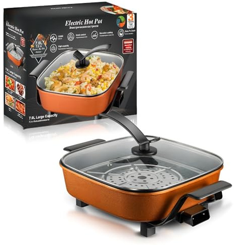 Cocina eléctrica multifuncional: sartén antiadherente, vaporizador, olla de sopa para cocinar en casa