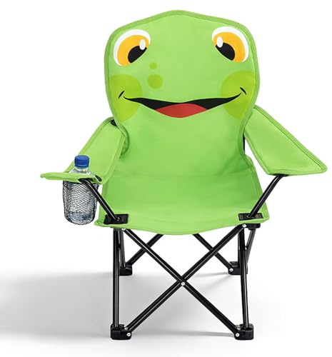 Sunula Kinder Klappstuhl Outdoor mit Frosch Motiv & Getränkehalter - Stabiler Leichter Campingstuhl für Angeln Garten Picknick Grün