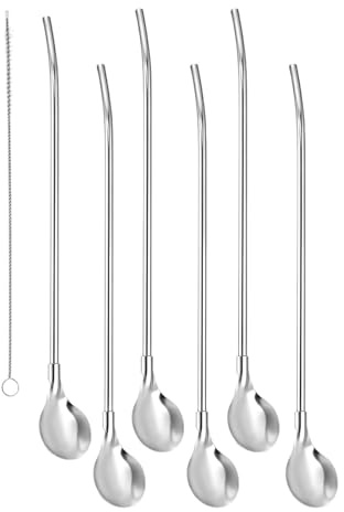 6Pcs Acciaio Inox Paglia Cucchiaio Latte Caffè Mescolare Strumenti Cannucce di Metallo Cocktail Mescolare Cucchiaio Cucina Acciaio Inox Paglia di Metallo