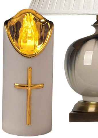 funebri elettriche scintillanti - Coppia di pilastri LED avorio da 15,2 cm, lampada da esterno antivento, alimentato a batteria a lunga durata | Cimitero Cerimonia di Veglia