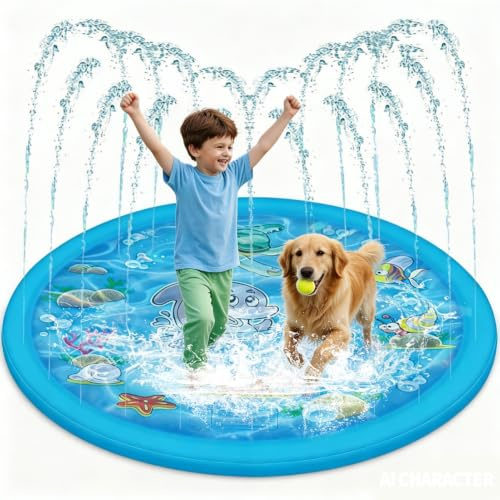 Splash Pad for Kids, Dog Pool Foldable Dog Paddling Pool Round Sprinkler Pad Water Play Mat for Summer Kids Pet Pool Water Toys for Kids Outdoor Play (170cm)