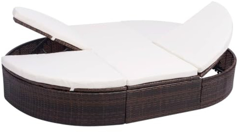 Kaloriko Outdoor-Loungebett mit Kissen, wetterfeste Sonneninsel aus braunem PE-Rattan, verstellbare Doppel-Liegeinsel mit Polstern für Garten Terrasse Balkon