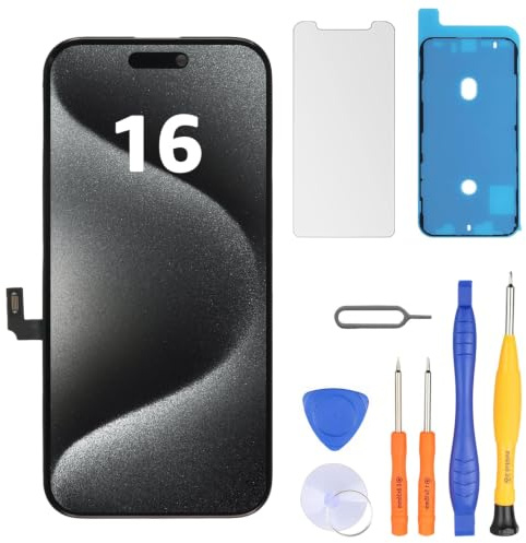 LL TRADER Écran pour iPhone 16, 6.1 LCD Remplacement et Kits de Réparation | Retina FHD Écran Tactile 3D Touch Digitizer Cadre Montage avec Ruban Adhésif Étanche, Protecteur (Programmable Truetone)