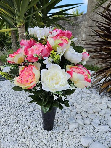 Roselynexpress Composition De Fleurs Artificielles en Cône Lesté Ciment pour Une Parfaite Tenue De Votre Bouquet De Fleurs. Dimension - Hauteur/54cm.