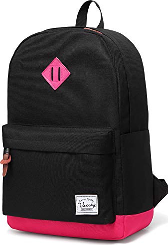 VASCHY skolryggsäck unisex klassisk lätt rivbeständig vattentålig för 15 tum bärbar dator, Svart fuchsia, En storlek, Ryggsäck Ryggsäckar