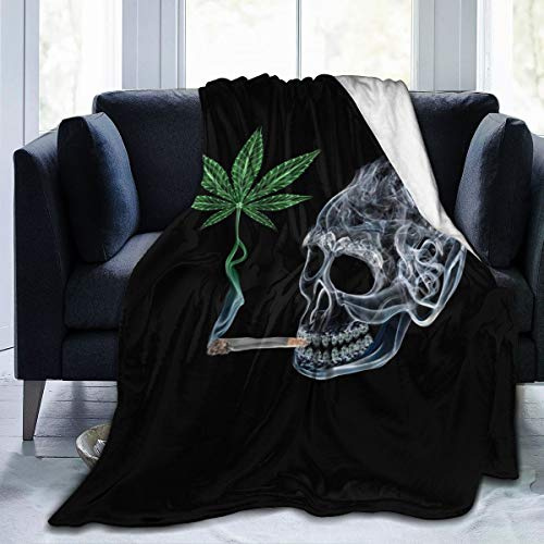 Marijuana Pot Leaf Weed Skull Smoking Fleece Blanket Throw Lightweight Blanket Super Soft Cozy Bed Warm Blanket for Living Room/Bedroom All Season (Color1, 80 × 60)
