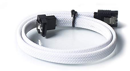 RETYLY 50cm Sata 3.0 III Sata3 Cable de Datos de 7 Pines Cables Ssd 6Gb/S de ángulo Recto Cable de Datos de Disco Duro HDD con Funda de Nylon (Blanco)