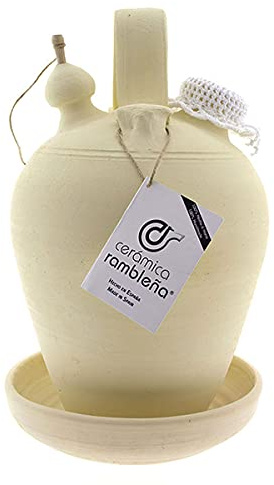 CERÁMICA RAMBLEÑA | Botijo de Barro Tradicional de La Rambla (Córdoba) | 100% Hecho a Mano | 3.25 litros | Eco | Accesorios incluidos