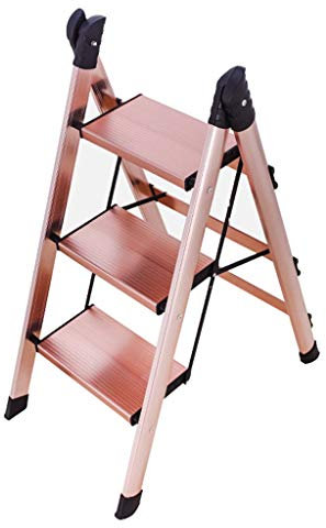 Sgabelli Con Gradini Sgabello con gradino pieghevole a 3 gradini con ampio pedale antiscivolo in alluminio e impugnatura antiscivolo, sgabello con gradino in alluminio portatile leggero, (capacità 3