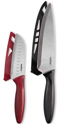 Zyliss Utility Kitchen Knives with Sheath Covers - Dishwasher Safe - Stainless Steel Kitchen Knives Perfect for Cutting Meat, Vegetables & Fruit - 2 Piece Santoku & Chef Set