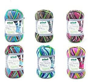 Simila 6X 100g Sockenwolle Paket Gründl Hot Socks, 2 gleiche, identische Socken Stricken, 600g Wollpaket Sockenwolle