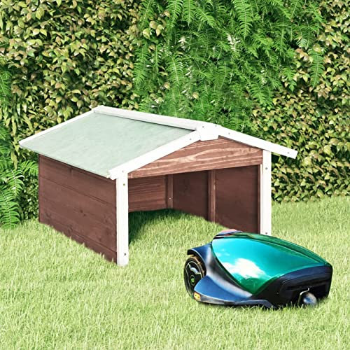 Susany Robotic Lawn Mower Garage Outdoor Power Equipment Accessories Garden Mower Shed House Cover Stable Protector Robotic Lawn Mower House Rustic and Plain Design 72x87x50 cm Mocca and White Firwood