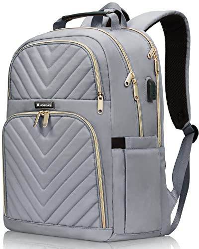 Kuosdaz Rucksack Damen 15.6 Zoll, Schulrucksack Mädchen Teenager, mit USB Ladeanschluss für Lapptop Arbeit Wasserdichter Rucksack, Uni-, Reise-, Geschäfts-, Alltags-, Frauen, Schule, Grau