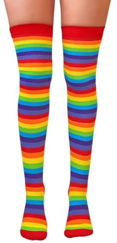 NuJake Girls Striped Over The Knee Socks Cotton Rich Blend Fancy Dress Themed School, Christmas & Halloween UK Size 4-5.5 (Multicoloured)