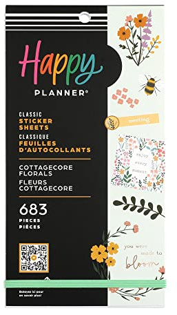 Happy Planner Aufkleber-Set für Lehrer, Planer und Projekte – mehrfarbige Aufkleber – Cottagecore Florals – 30 Blatt insgesamt 683 Aufkleber