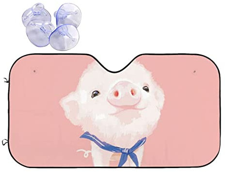 Pare-soleil de voiture pour le vent - Rose Pig - Pliable - Compatible avec la plupart des berlines, SUV, camions - Garde le véhicule au frais
