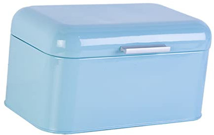 Cabilock Metal Bread Box Kitchen Storage Bin Iron Bread Storage Container Hinged Lid Vintage Blue for Home and Cafe