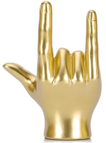 LCCCK Gold I Love You Hand Sculpture and Loving Sign Language Decor, Funny Hand Statue Love Sign Finger Ornament for Couple Bedroom Countertop, Table, Bookshelf, Aesthetic Decoration