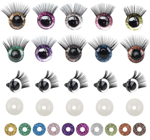 MIYUANGKJ 20 Stück Glitter Sicherheitsaugen Tieraugen 16mm DIY Kunststoff Bastel Augen für Handwerk Häkeln Basteln 10 Farben Geeignet für DIY-Bastelprojekte für Erwachsene