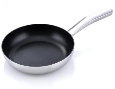 MasterPRO Alessi Bones - 16 cm Bratpfanne aus Edelstahl - Quantanium Whitford beschichtetes Innenleben - mattes Äußeres - geschweißtes Gusseisen mit langem Griff - Induktionskochgeschirr