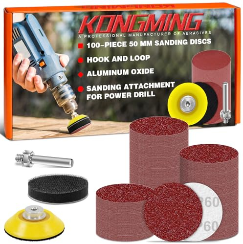 KONGMING Slippapper 50 mm kardborreband 100 stycken korn 60 slipskivor 50 mm kardborrfäste för sladdlös skruvmejsel