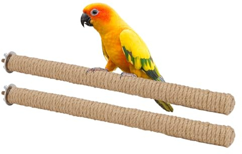 Hypeety Bird Perch Stand Natural Wood Parrot Hemp Rope Perch Birdcage Accessories Perch Standing Toy for Bird Parrot Macaw Cockatoo African Greys Budgies Parakeet 2Pcs (30cm/11.81in)