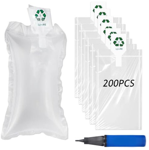yotutun Luftpolsterkissen mit Luftpumpe, 200 Stück Luftkissen Luftpolster, PE Material Luftpolster Füllmaterial, Lufttaschen Verpackungsmaterial, Polstermaterial für Versand Pakete