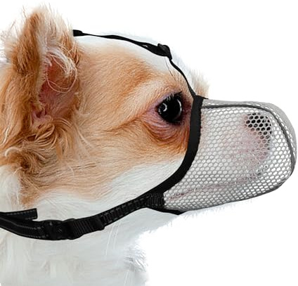 JOYPAWS Maulkorb für Hunde, atmungsaktiv, weich, für extra kleine Hunde, verhindert Bellen, Beißen, Kauen, reflektierender, Verstellbarer Korbmaulkorb mit Air-Mesh für Dackel, Grau, XS