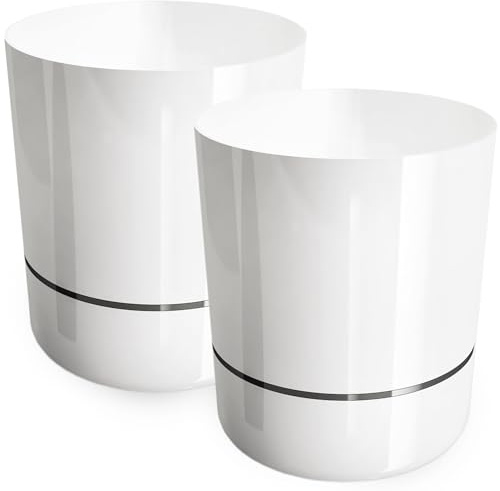 PECZEKO glänsande blomkruka, plastblomkruka, dekorativ blomkruka för stora och små blommor, set om 2 blomkrukor, blomkrukor, krukor för örter (2 st) Vit, ø 25 cm