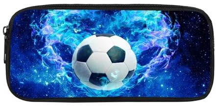 NETILGEN Federmäppchen für Jungen und Kinder, Schule, Fußball, Stiftetasche, großes Fassungsvermögen, mit Reißverschluss, lustige Geschenke, Fußball, blaues Feuer